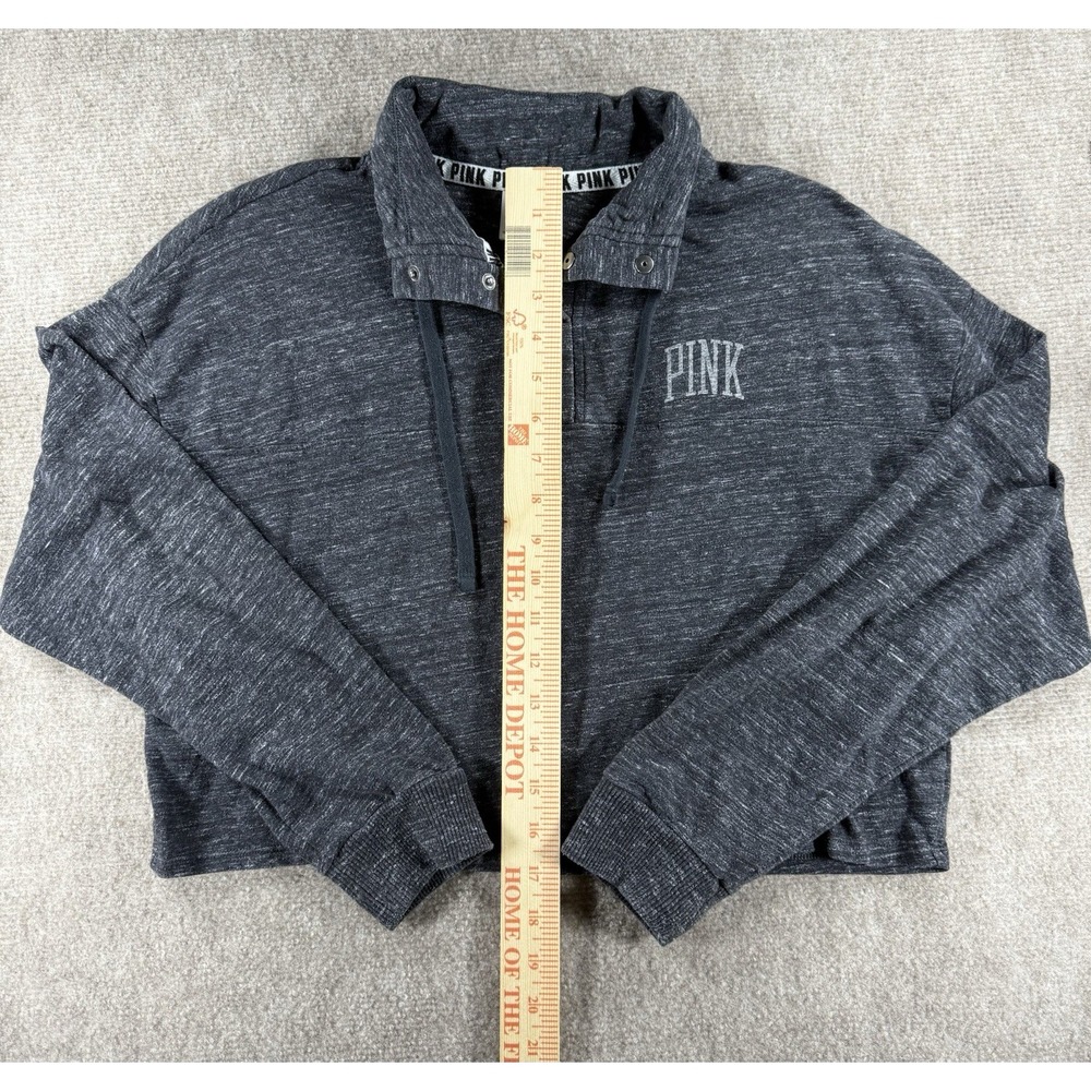 Victoria Secret PINK Women's Gray Cropped Pullover Hoodie XS Quarter Snap - Picture 4 of 6